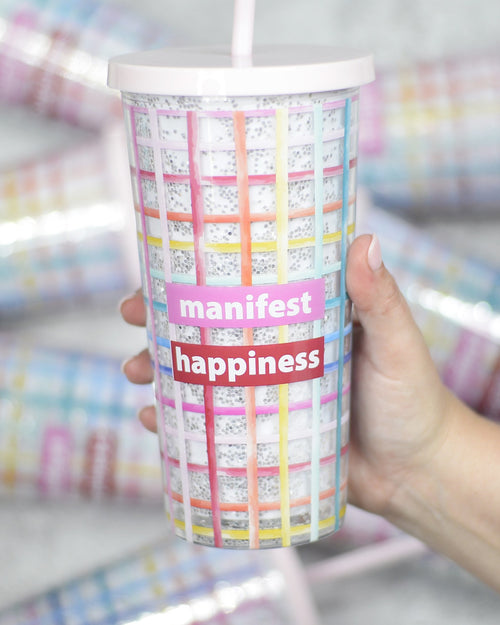 Manifest Happiness Glitter Tumbler-Accessories-Mugsby Wholesale-cmglovesyou