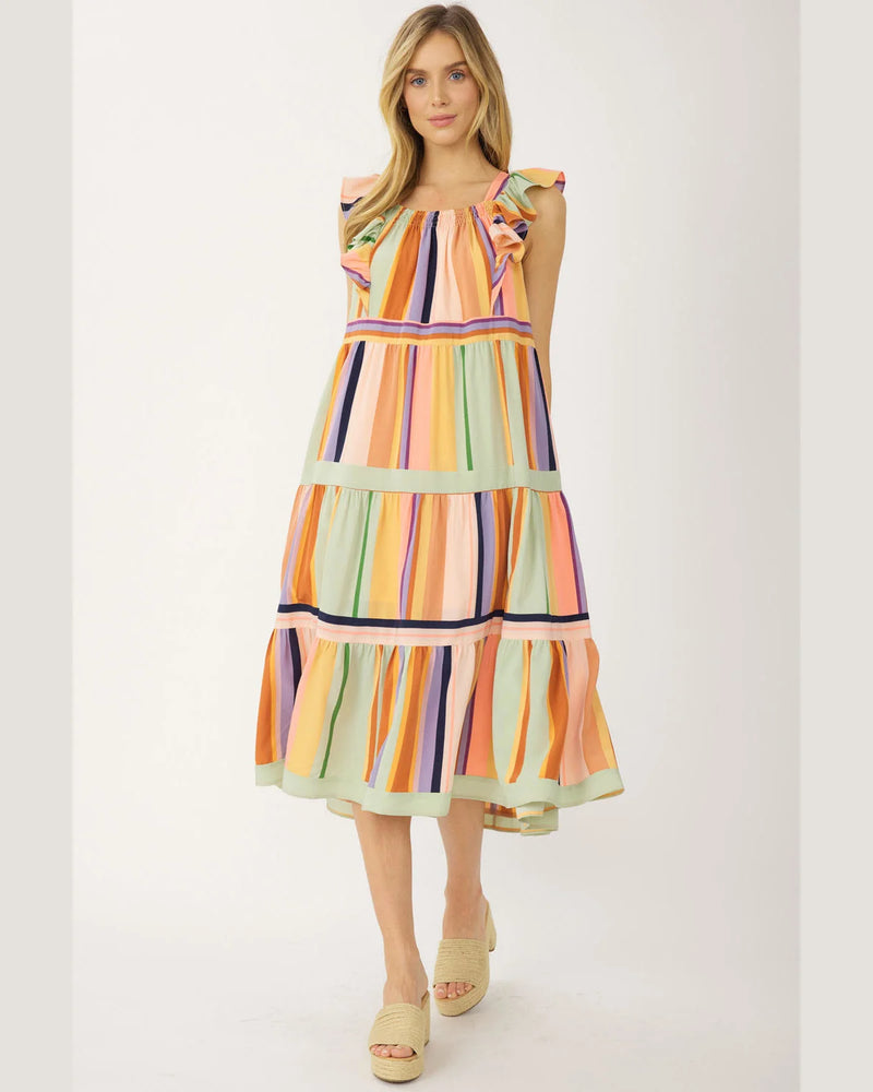 Sherbert Rainbow Striped Dress-Dresses-Entro-Small-Coral Combo-cmglovesyou