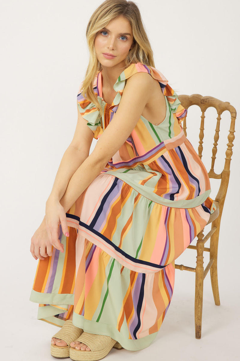 Sherbert Rainbow Striped Dress-Dresses-Entro-Small-Coral Combo-cmglovesyou