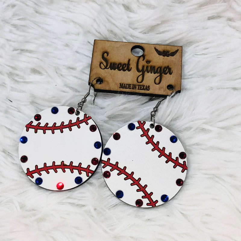 Baseball Gem Earrings-Sweet Ginger Jewelry-cmglovesyou