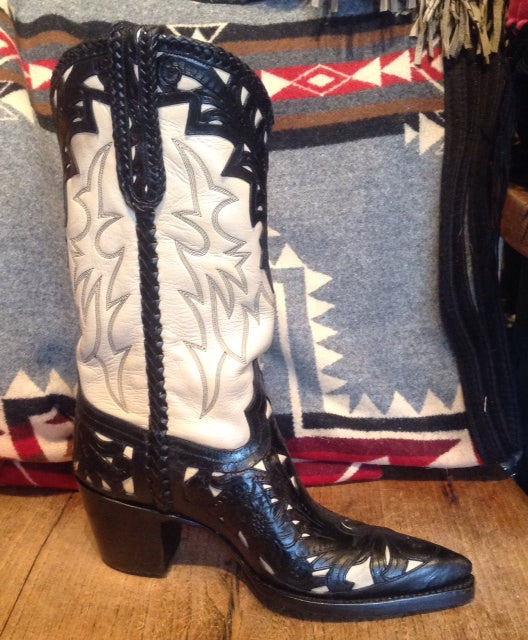 Black and Cream Handtooled Boots