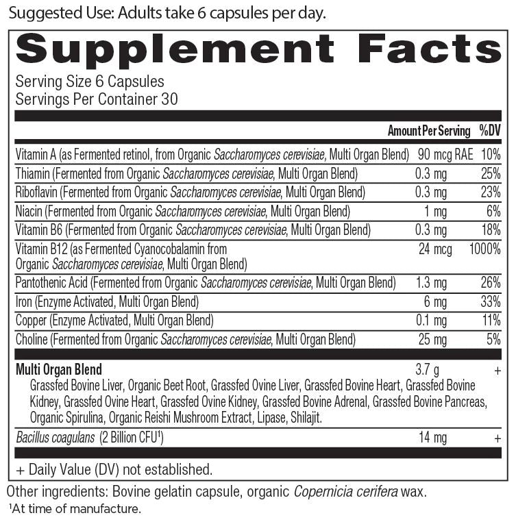 organs blend supplement label