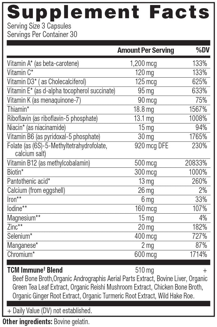 ancient multi immune supplement label