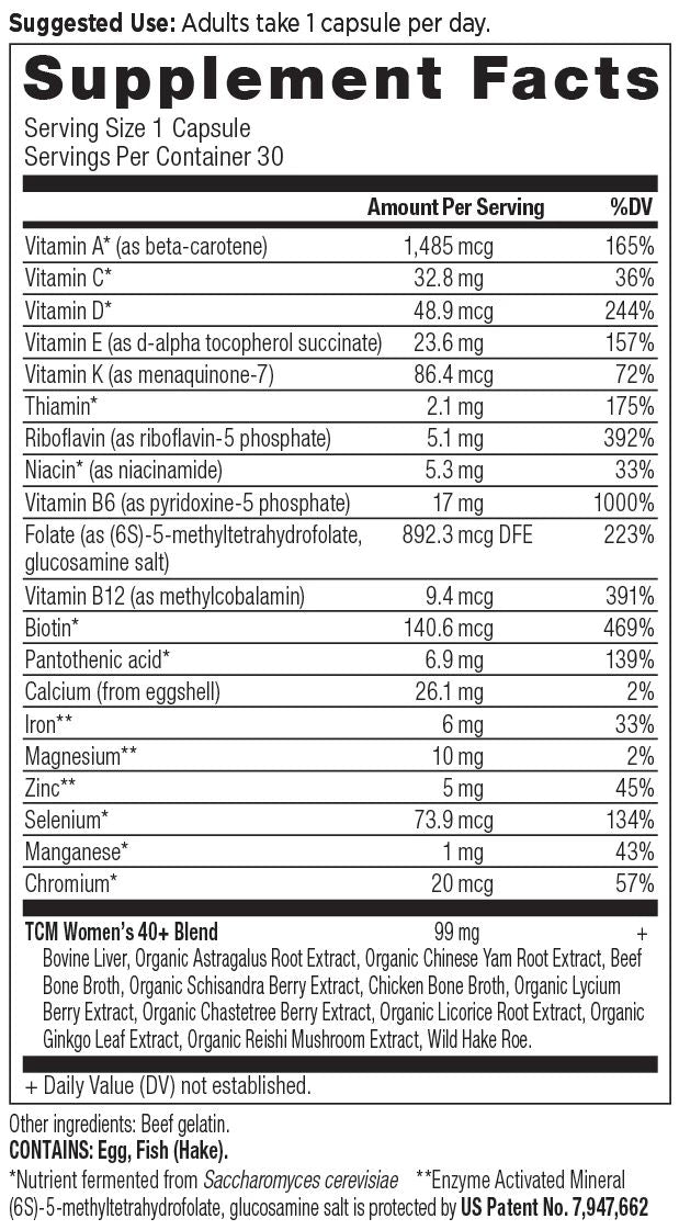 women's 40+ once daily supplement label