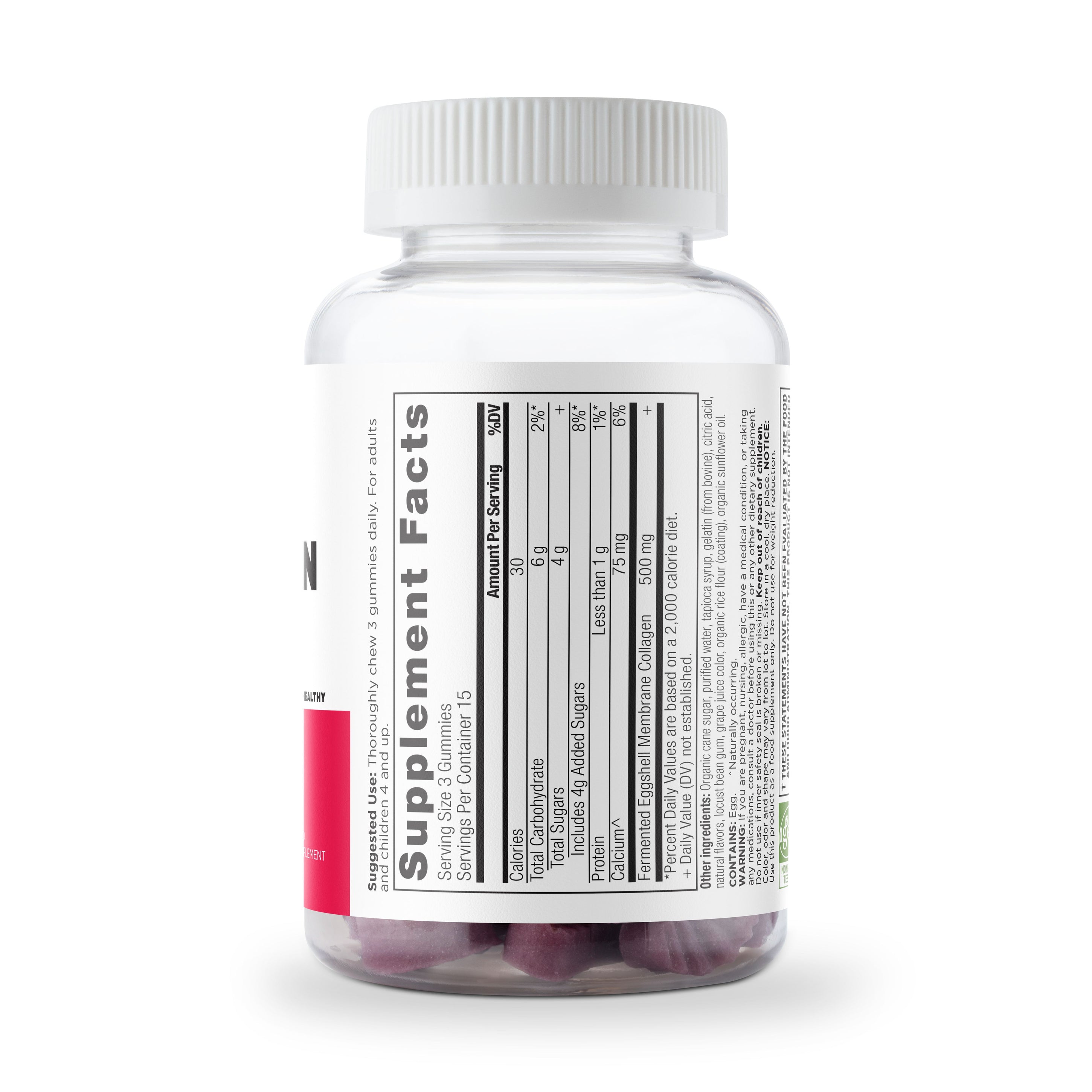 Collagen peptides gummies side of bottle