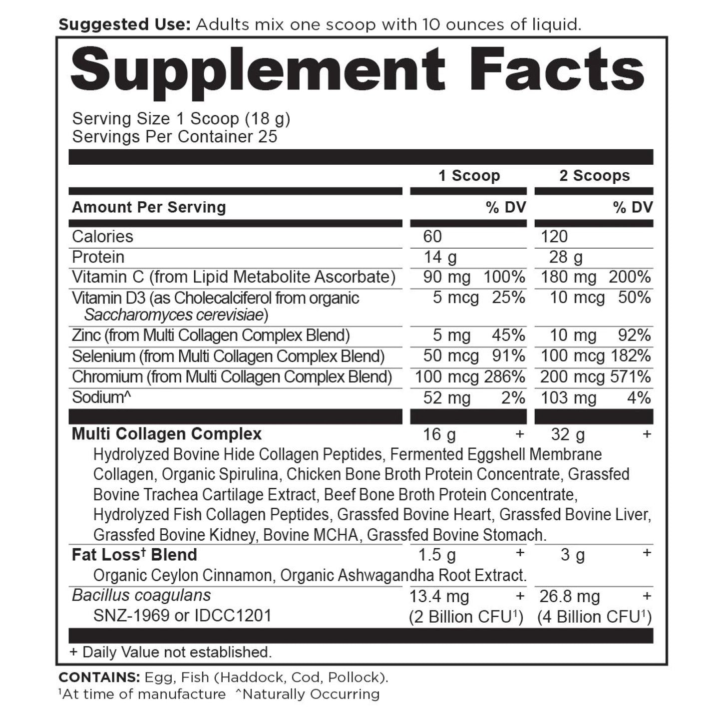 Multi Collagen Advanced Lean Powder Cinnamon (25 Servings) supplement label