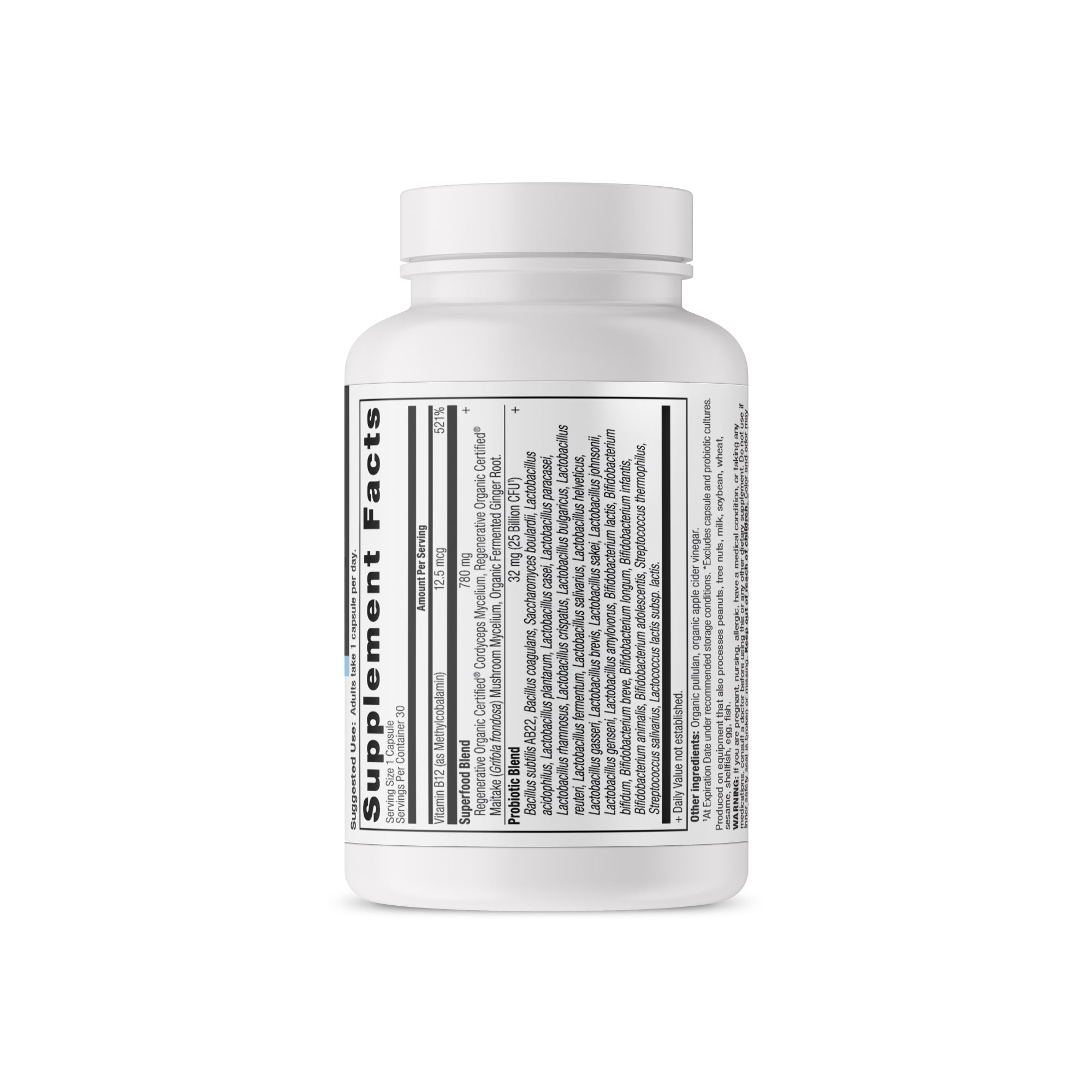 Regenerative Organic Certified™ Once Daily Probiotics back of bottle