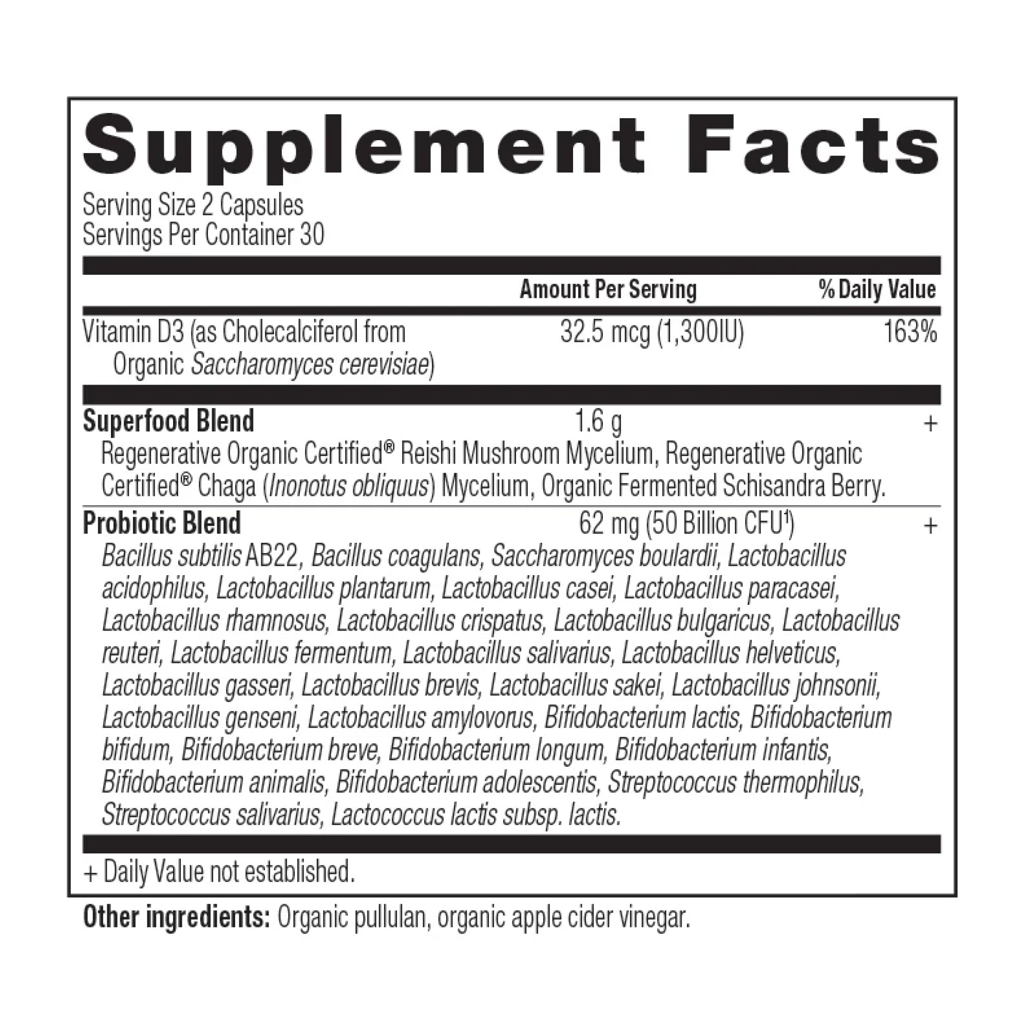 Regenerative Organic Certified™ Women's Extra Strength Probiotics supplement label