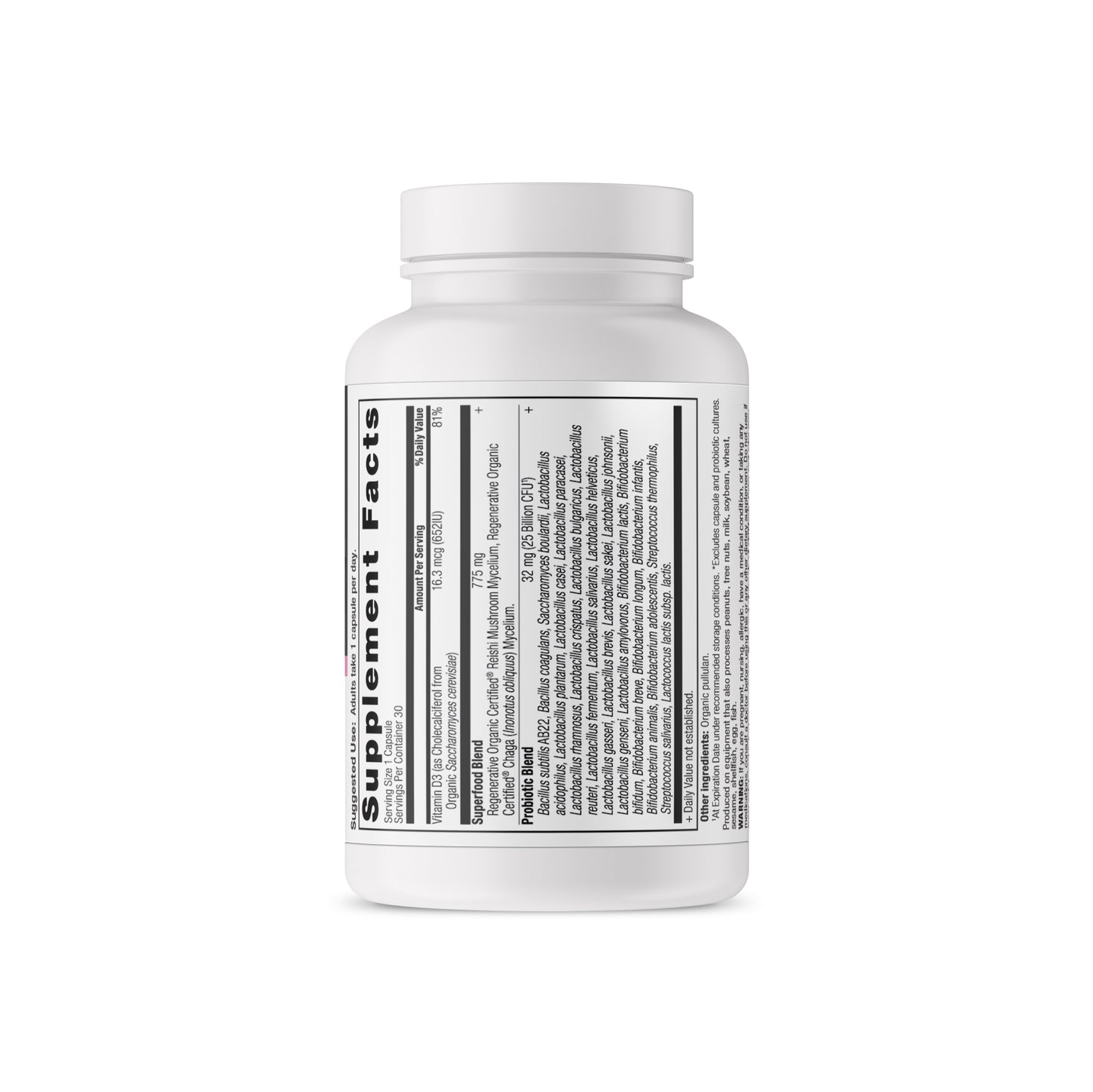 Regenerative Organic Certified™ Women's Once Daily Probiotics back of bottle