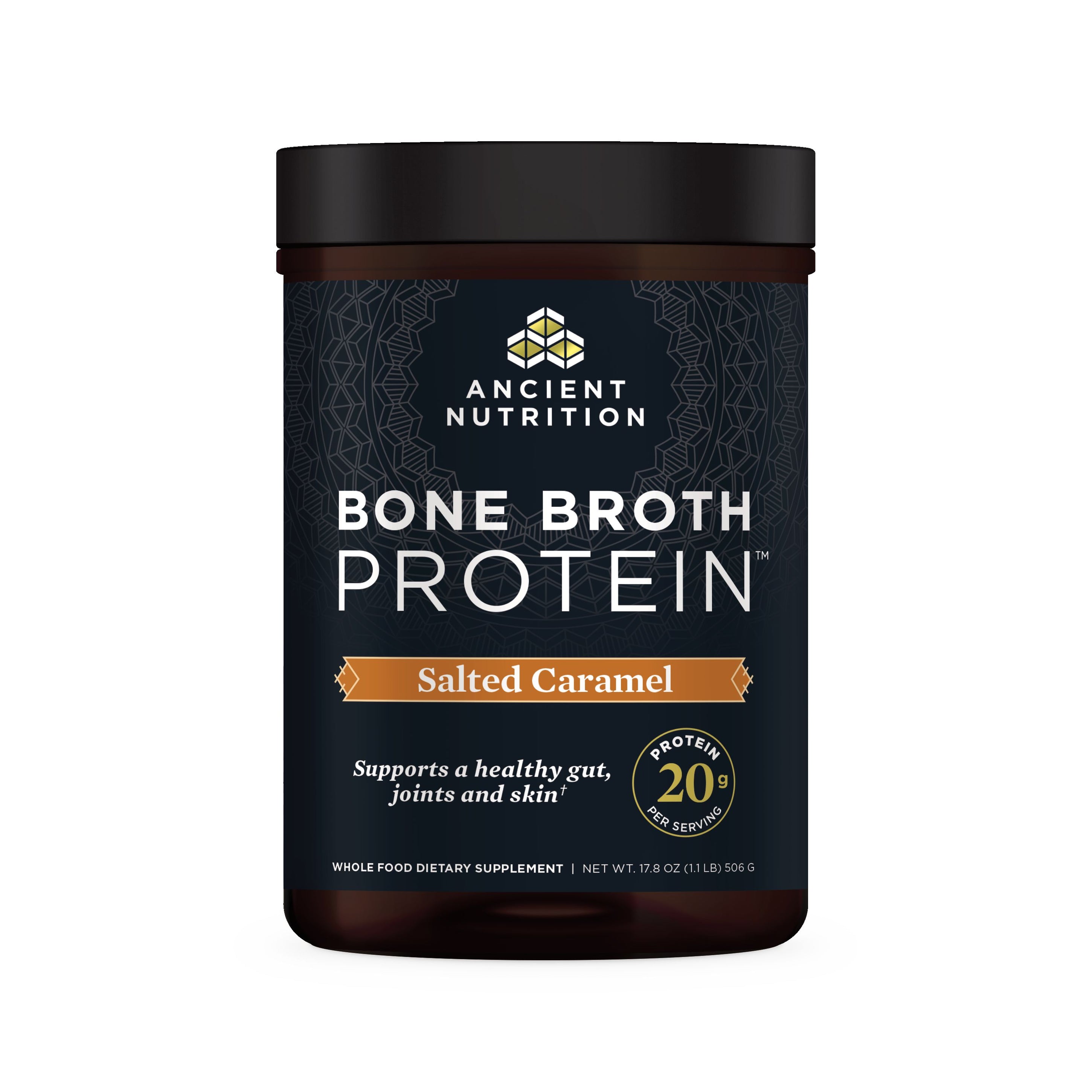 Bone broth protein salted caramel front of bottle