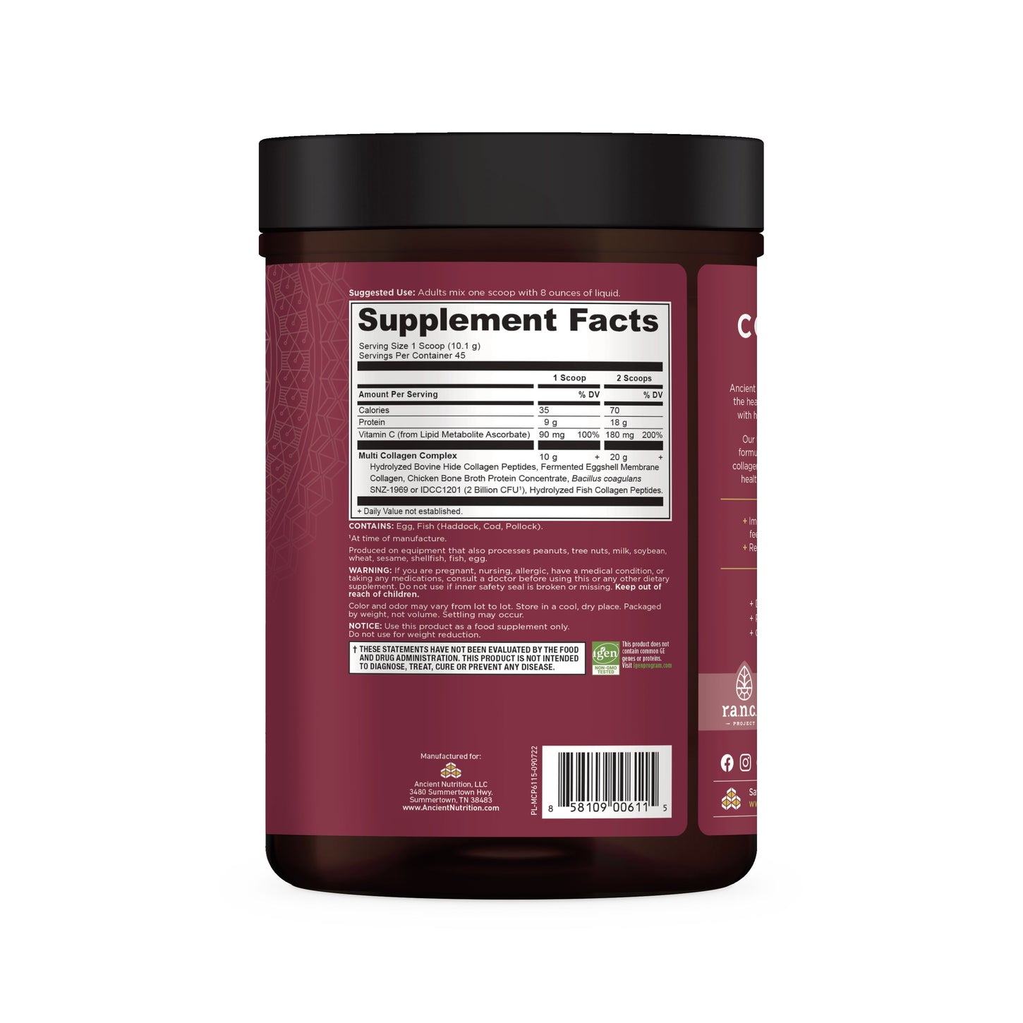 multi collagen protein side of bottle