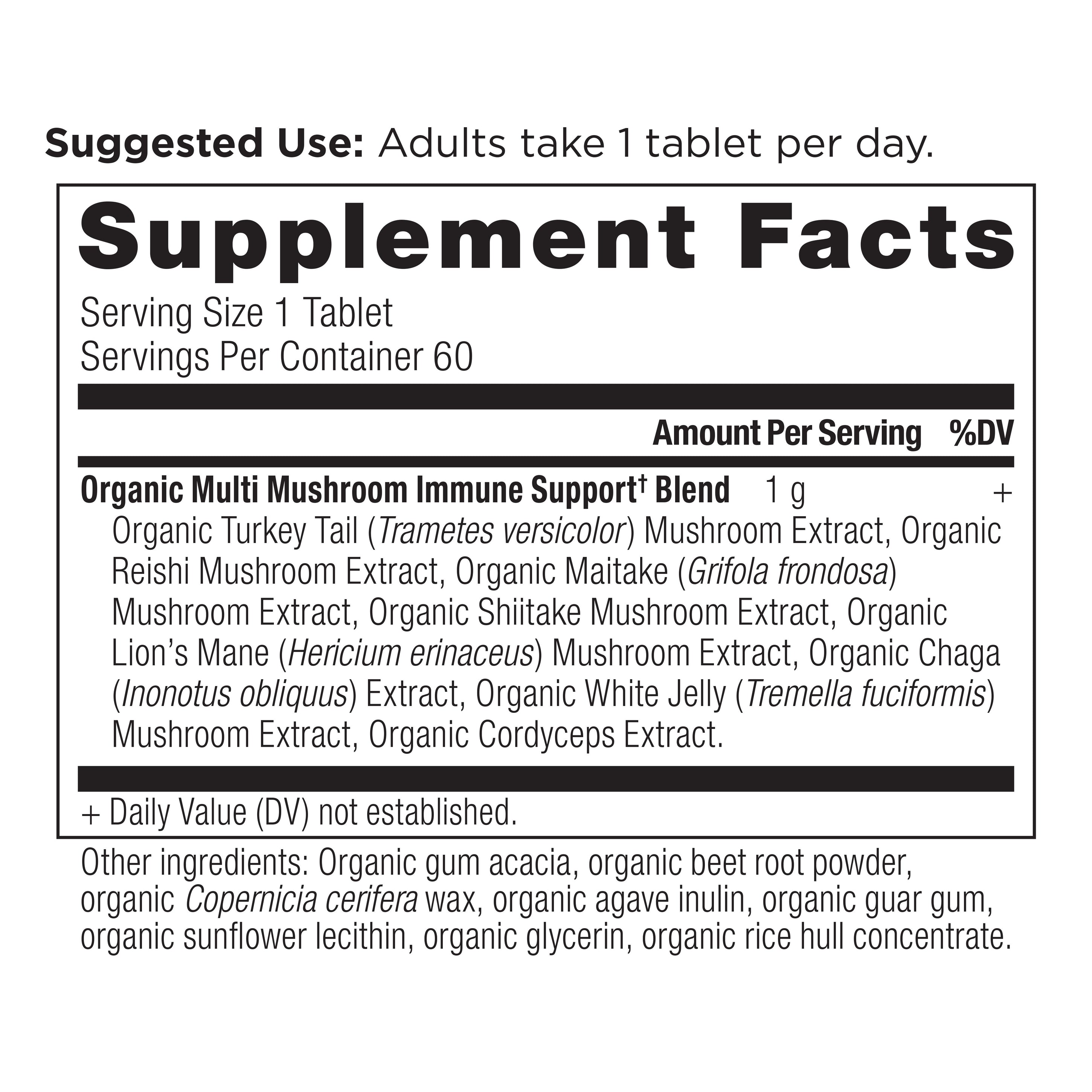 Multi Mushroom Tablets supplement label