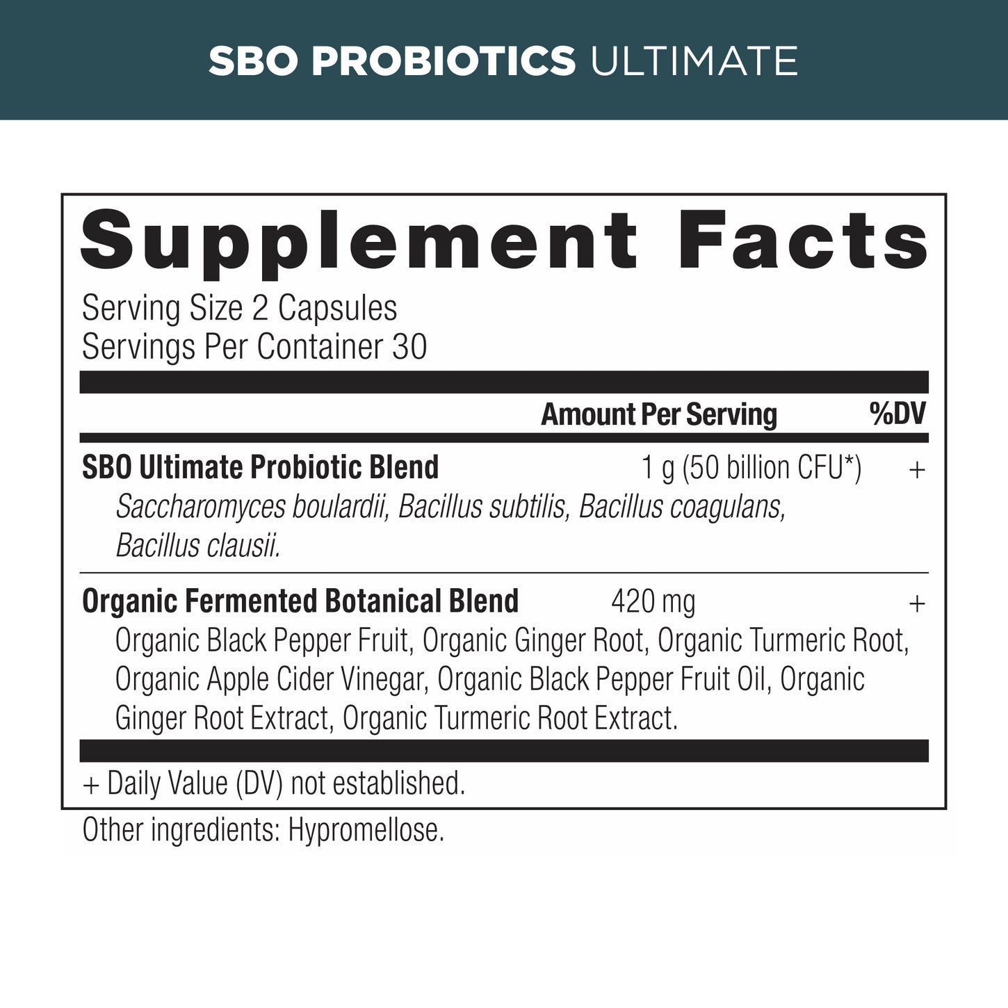 sbo probiotics ultimate supplement label