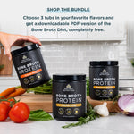 3 tubs of bone broth protein in a kitchen