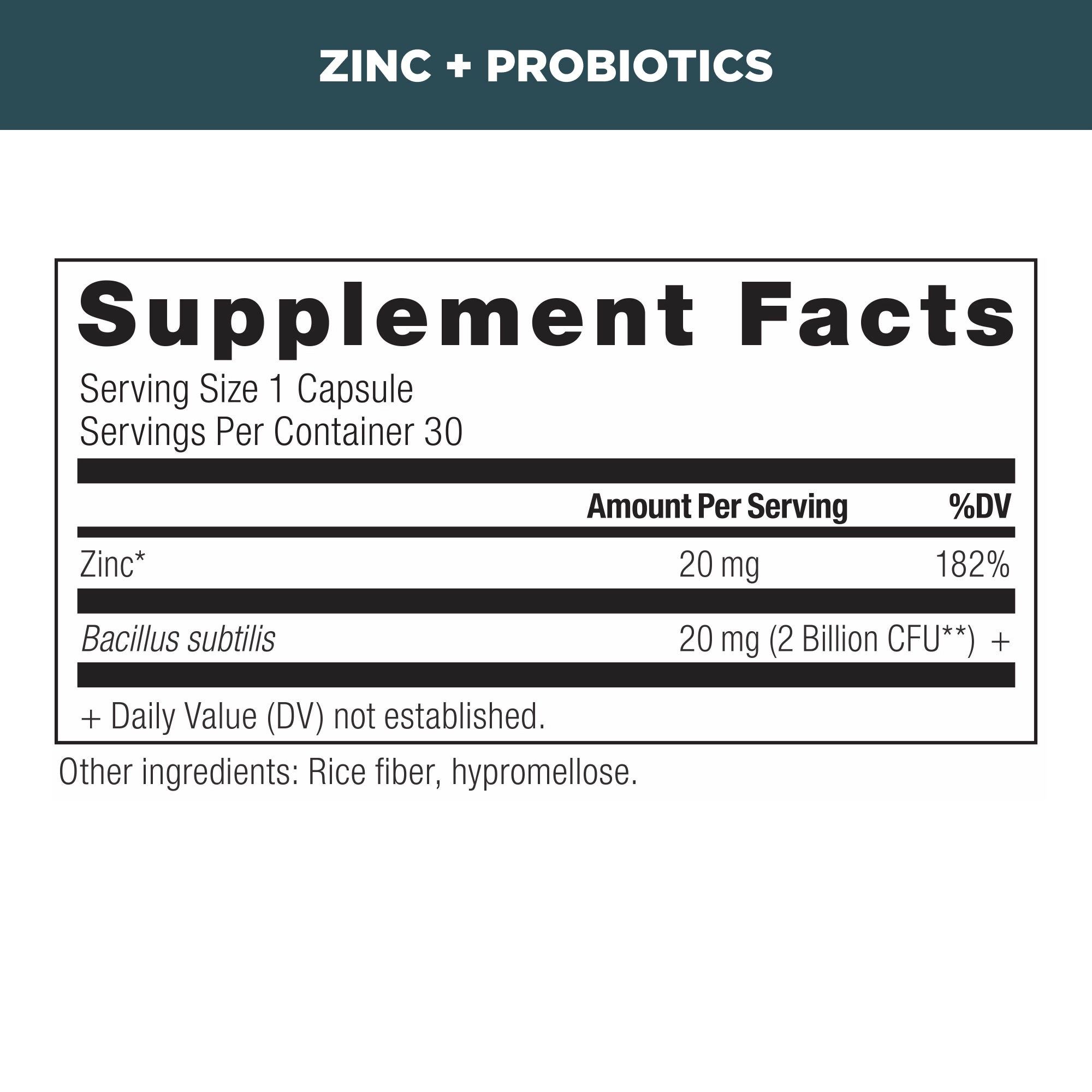 zinc supplement label