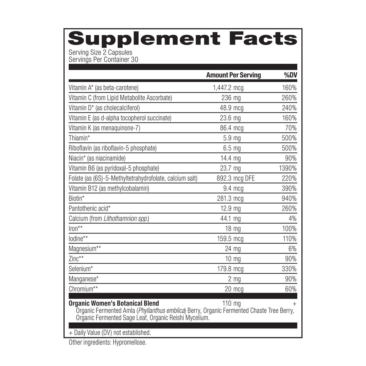 women's fermented multi supplement label