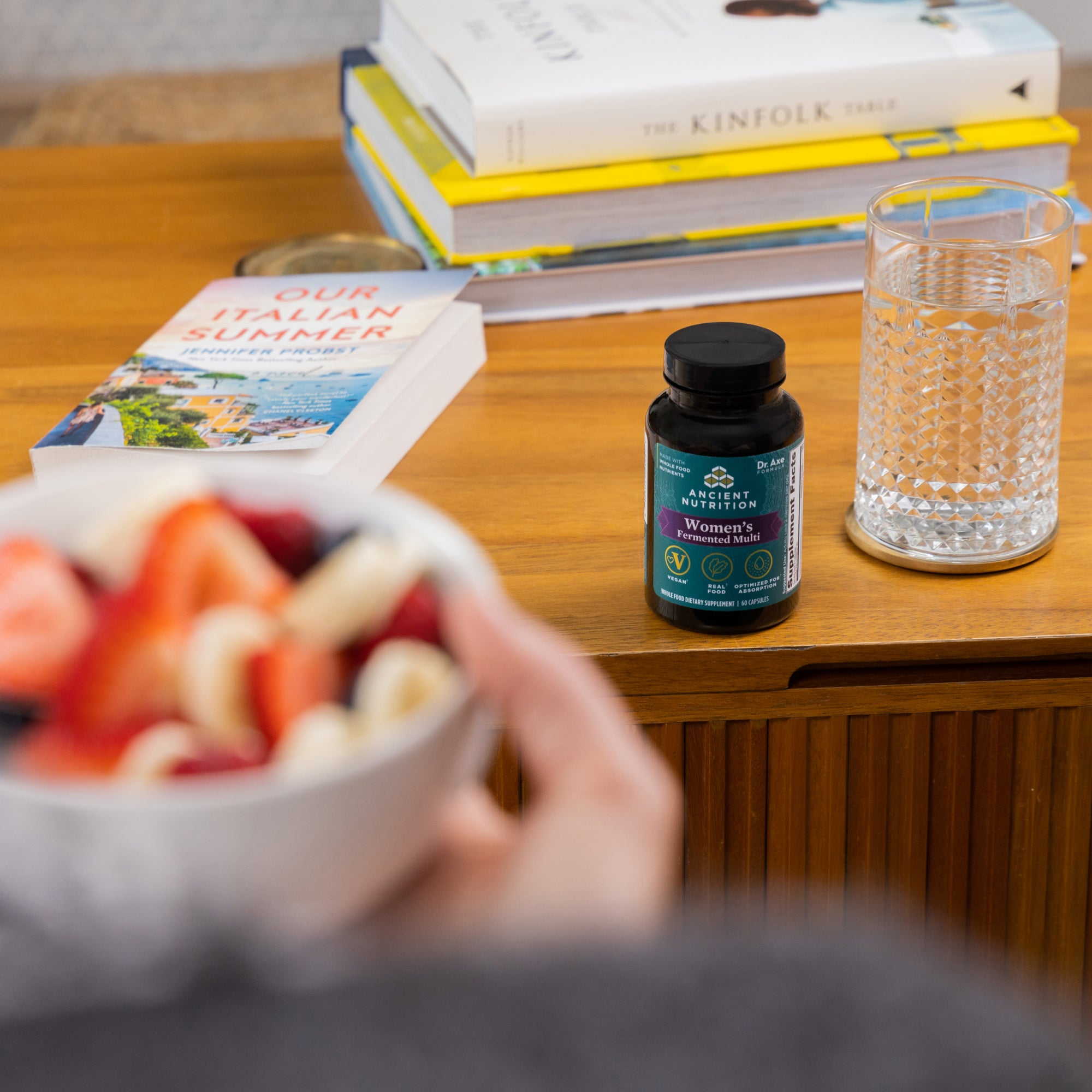 women's fermented multi on a coffee table