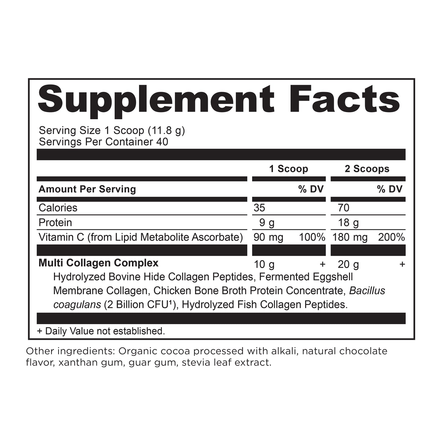 multi collagen protein chocolate supplement label