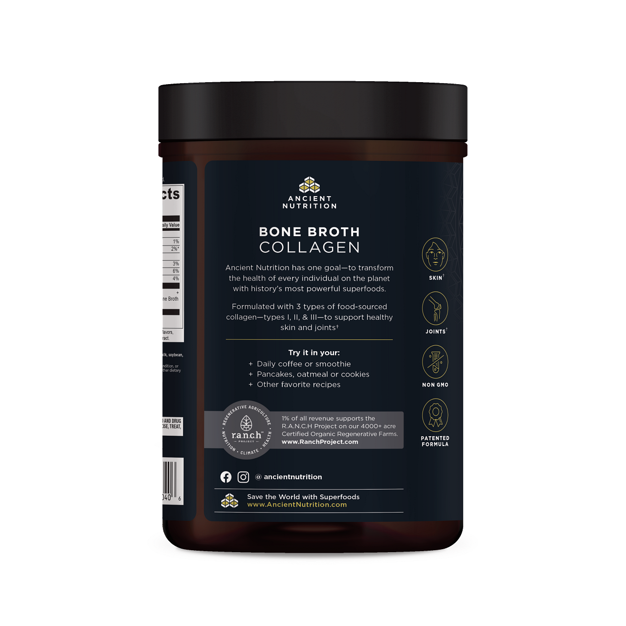 bone broth collagen chocolate back of bottle