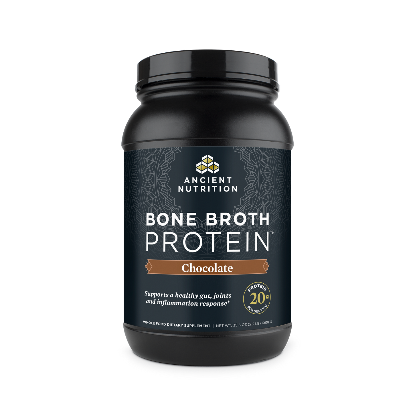 Bone Broth Protein Chocolate 40 servings front of bottle