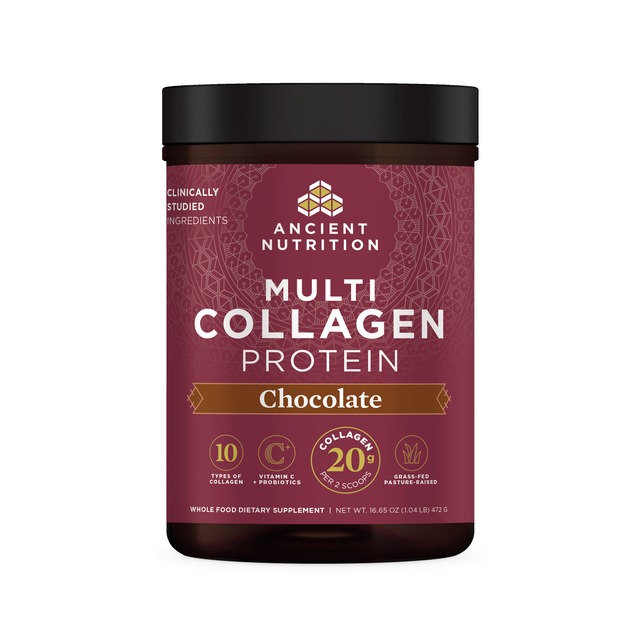 multi collagen protein chocolate front of bottle