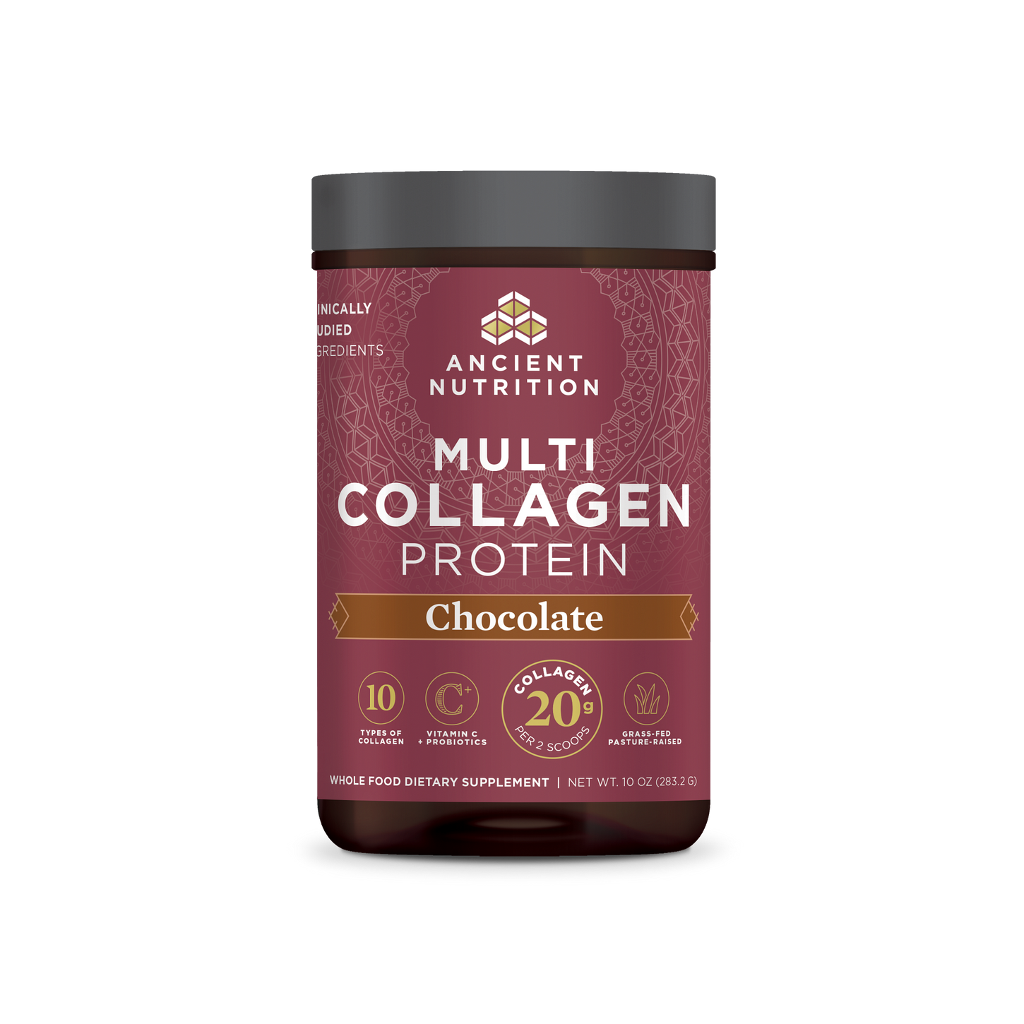 multi collagen protein chocolate front of bottle