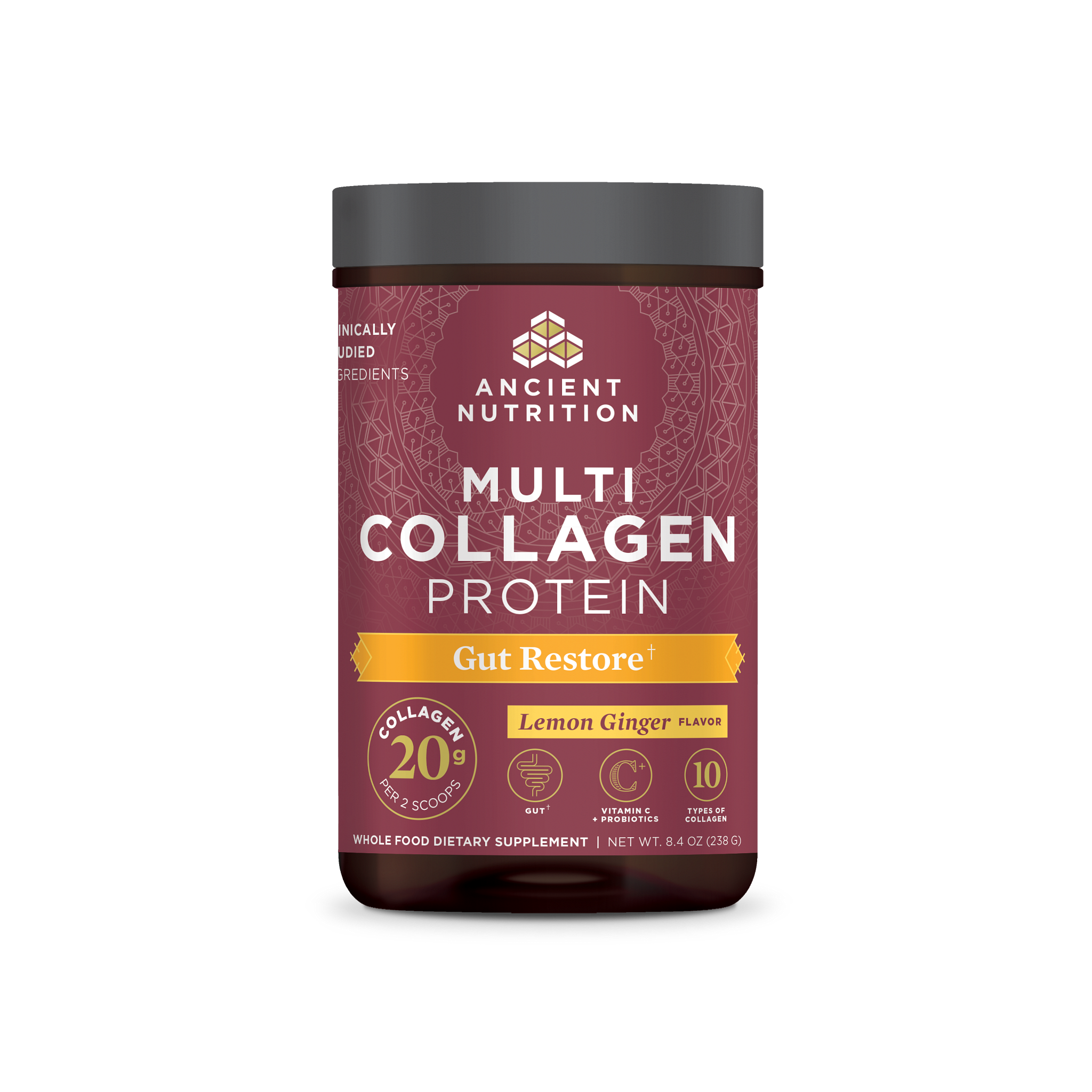 multi collagen protein lemon ginger front of bottle