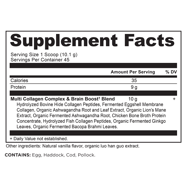 Multi collagen brain boost powder supplement label