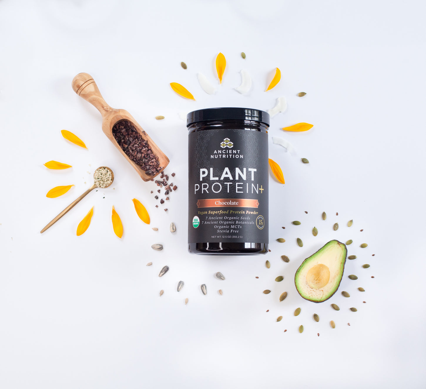 Plant Protein Chocolate next to an avocado with seeds