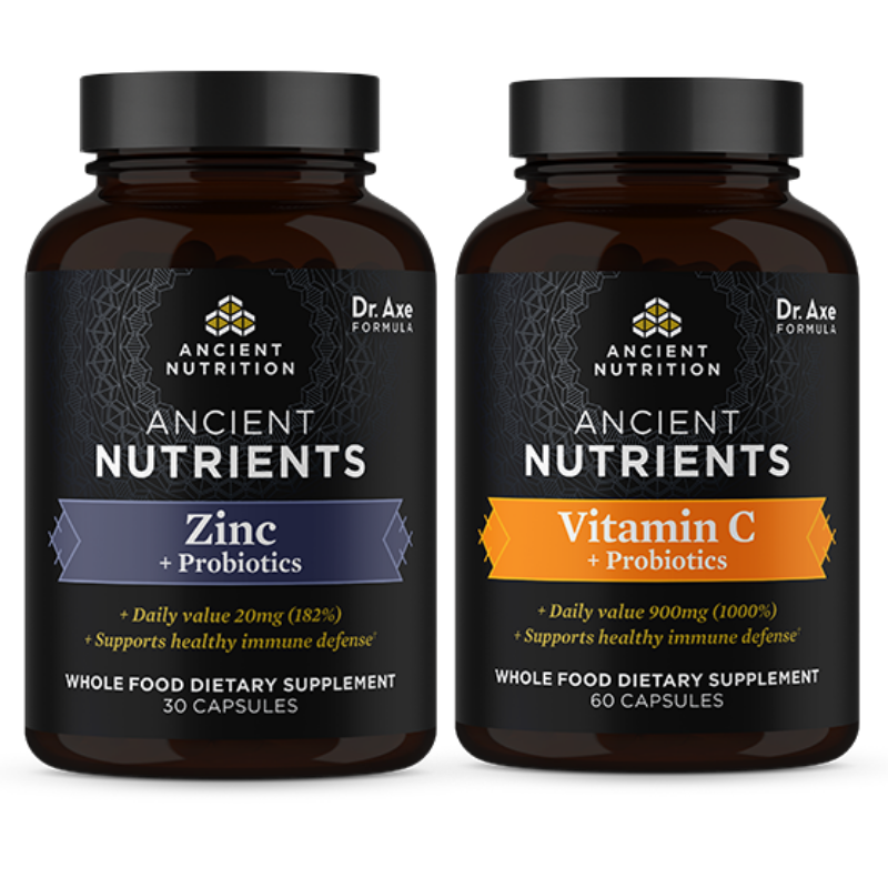 Bottle of Zinc + Probiotics and bottle of Vitamin C + Probiotics 