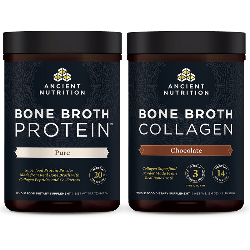 Bone Broth Collagen Chocolate Bottle  + Bone Broth Protein Pure bottle