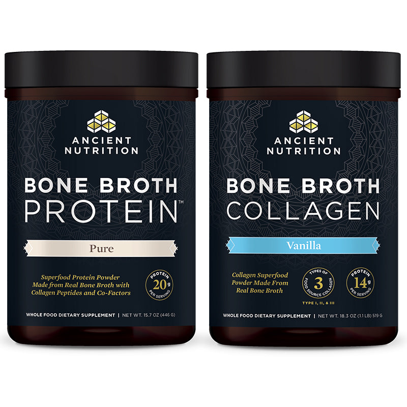 Bone Broth Collagen Vanilla Bottle  + Bone Broth Protein Pure bottle