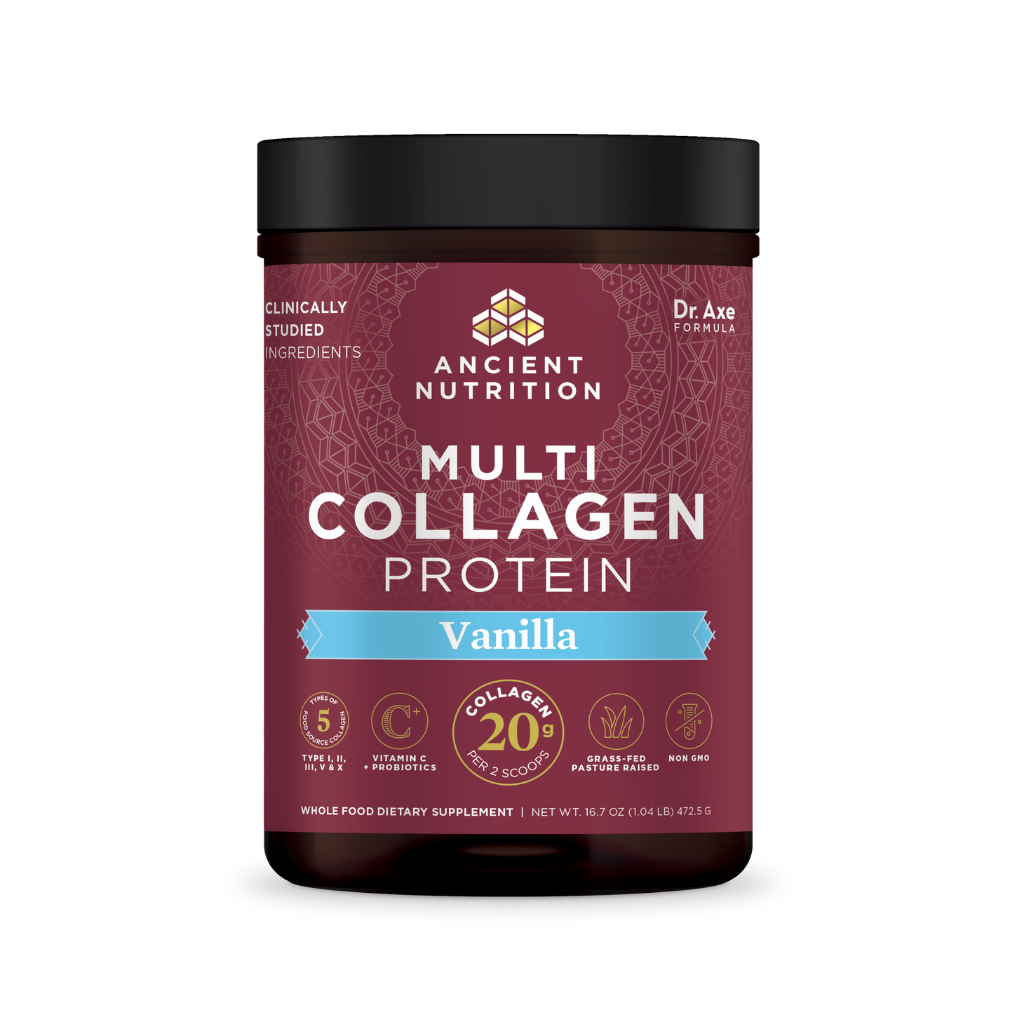 multi collagen protein vanilla front of bottle