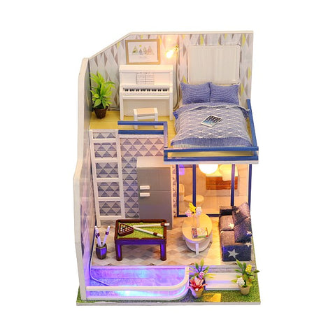DIY M042 'Sapphire Love ‘ w/ LED Lights, Dust Proof Cover and Glue Wooden Miniature Dollhouse Furniture Kits