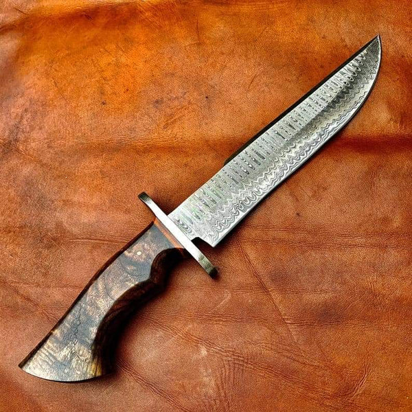 CUSTOM HANDMADE DAMASCUS STEEL BOWIE KNIFE WITH LEATHER SHEATH – NB ...