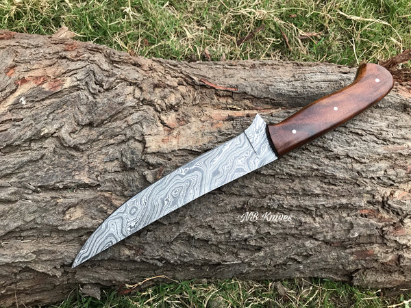 |NB KNIVES| CUSTOM HANDMADE DAMASCUS FISHING FILLET KNIFE WITH LEATHER ...