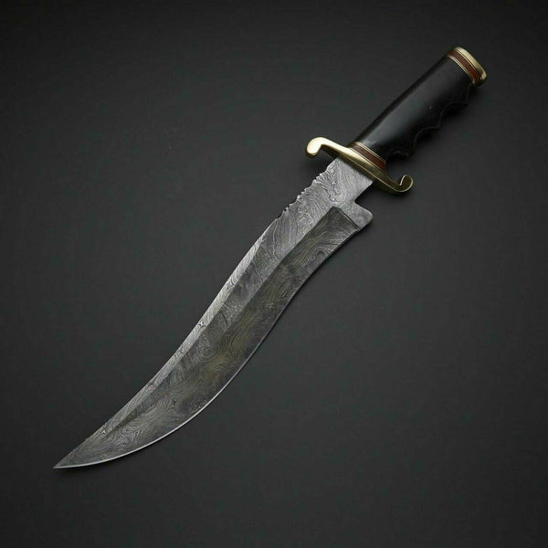 CUSTOM HANDMADE DAMASCUS HUNTING KNIFE WITH LEATHER SHEATH – NB CUTLERY LTD
