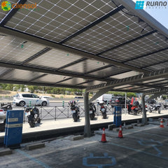instalación fotovoltaica para ahorrar en el consumo de energía con pérgola integrada a paneles solares 