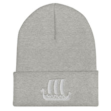 Load image into Gallery viewer, Viking Ship Embroidered Beanie Heather Grey - Scandinavian Design Studio