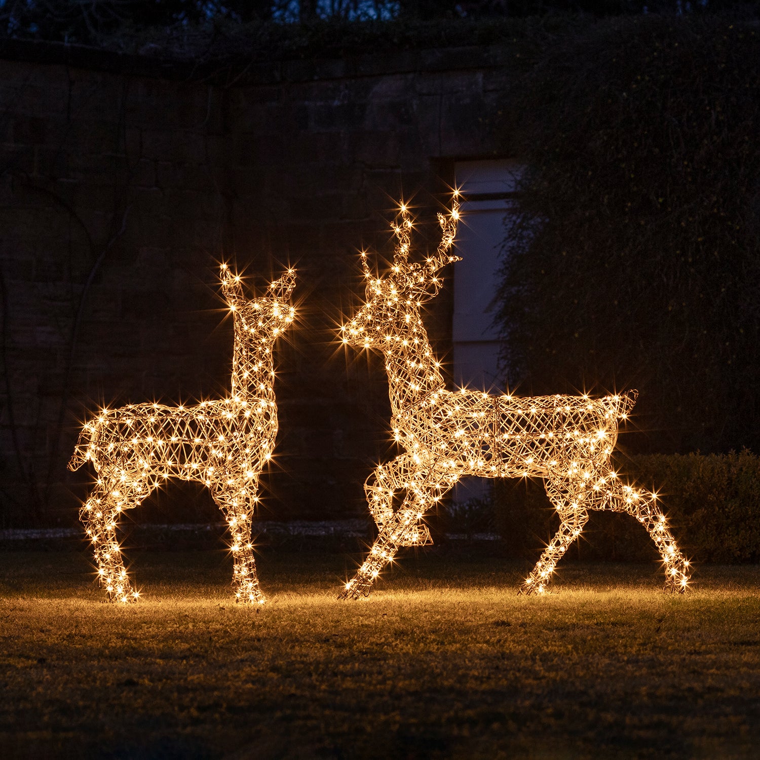 Duo de Rennes de Noël Lumineux Papa et Maman en Rotin