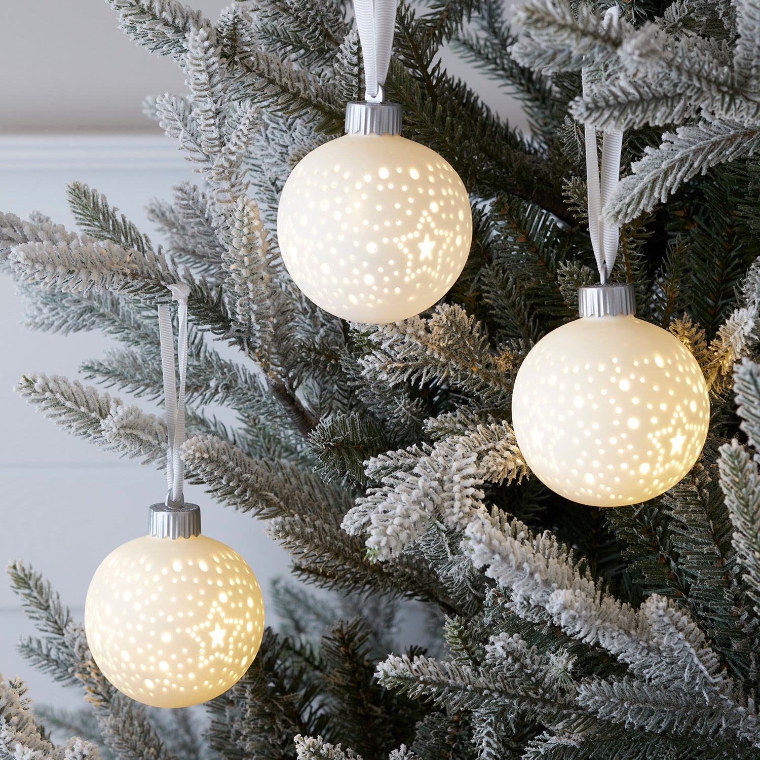 Lot de 3 Boules de Noël Lumineuses en Céramique