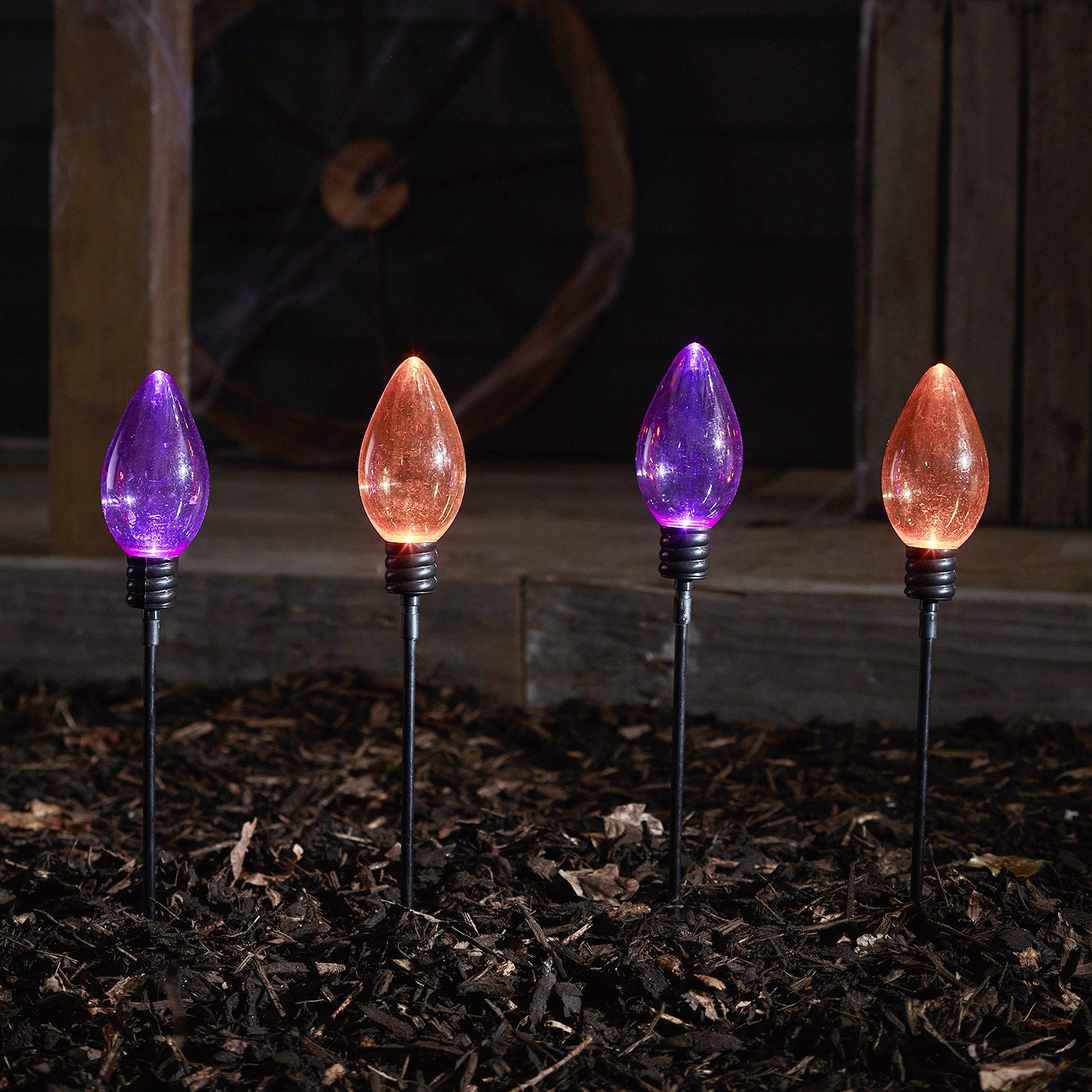 Image of 4 Balises de Jardin Orange & Violet pour Halloween