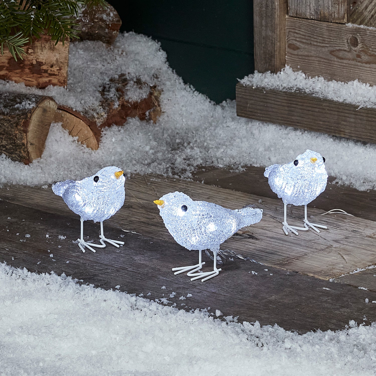 Déco de Noël 3 Oiseaux Lumineux en Acrylique