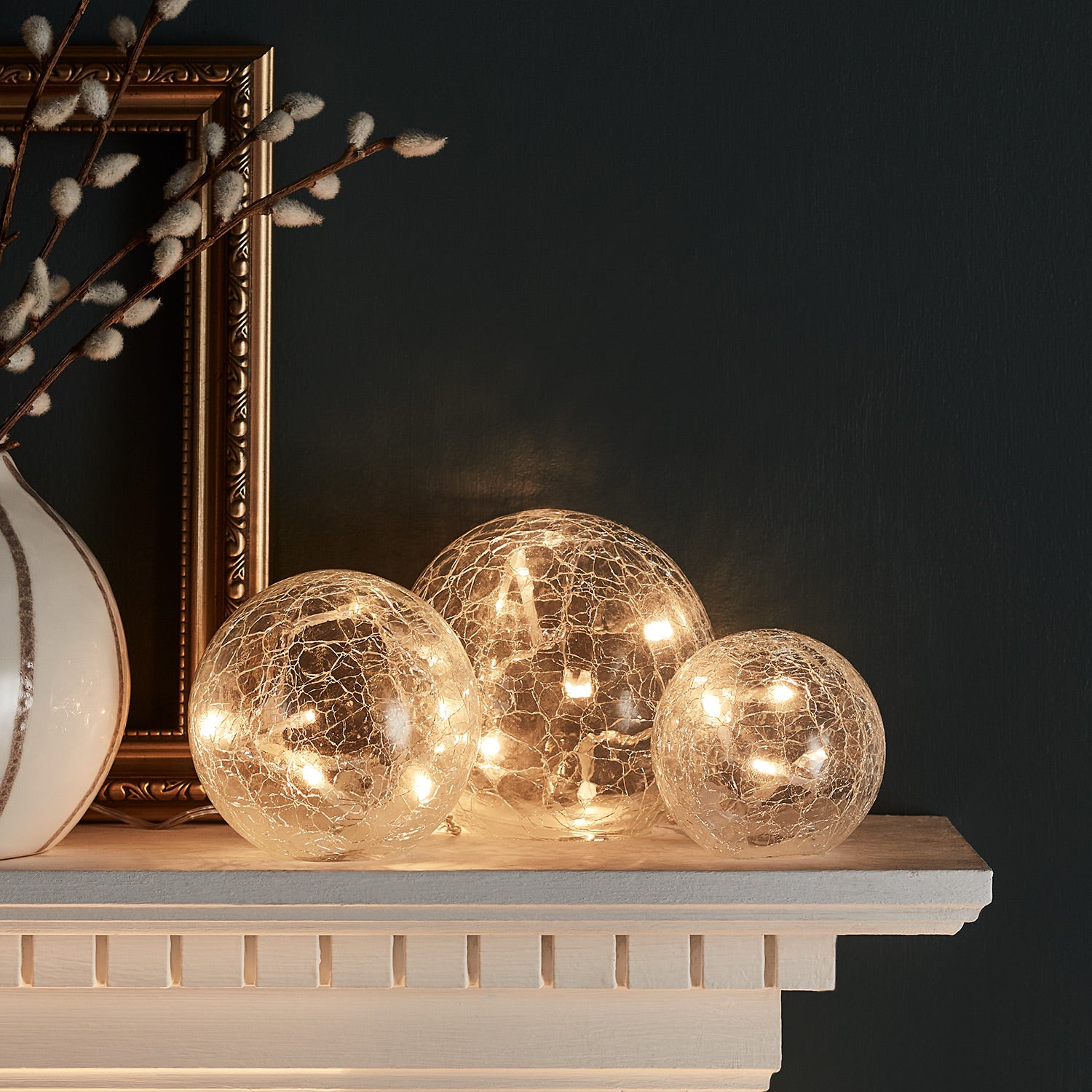 Lot de 3 Boules Lumineuses en Verre Craquelé