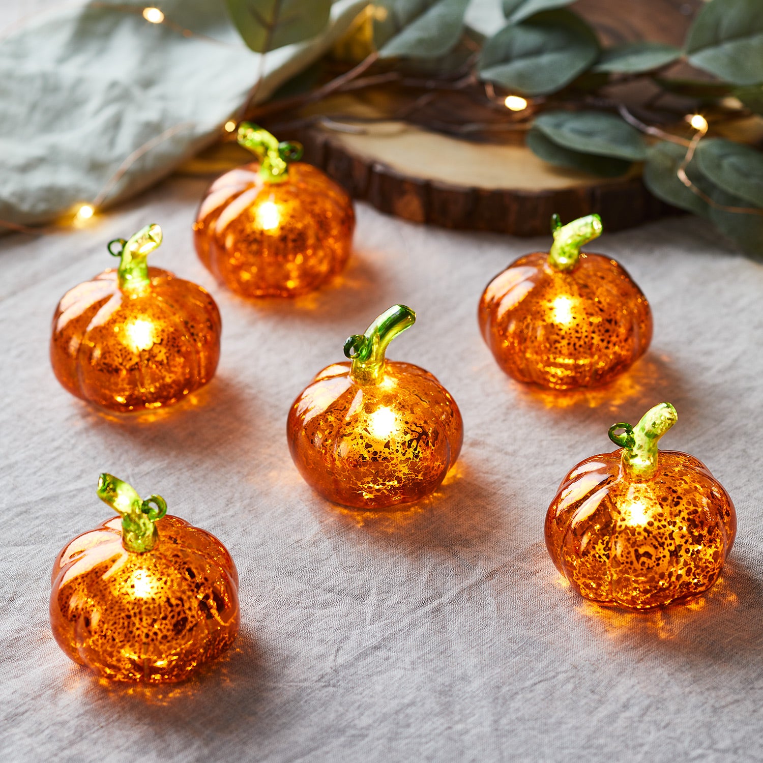 6 Citrouilles Lumineuses Miniatures en Verre