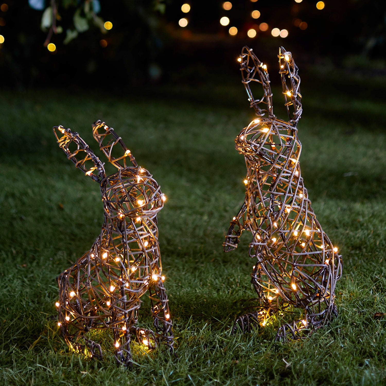 2 Lapins Lumineux en Rotin