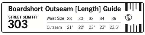 303 Street Slim Fit Board Short Size Guide
