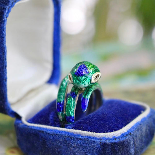 "The Sid The Serpent Ring"- Midcentury 14k and Enamel Snake Ring