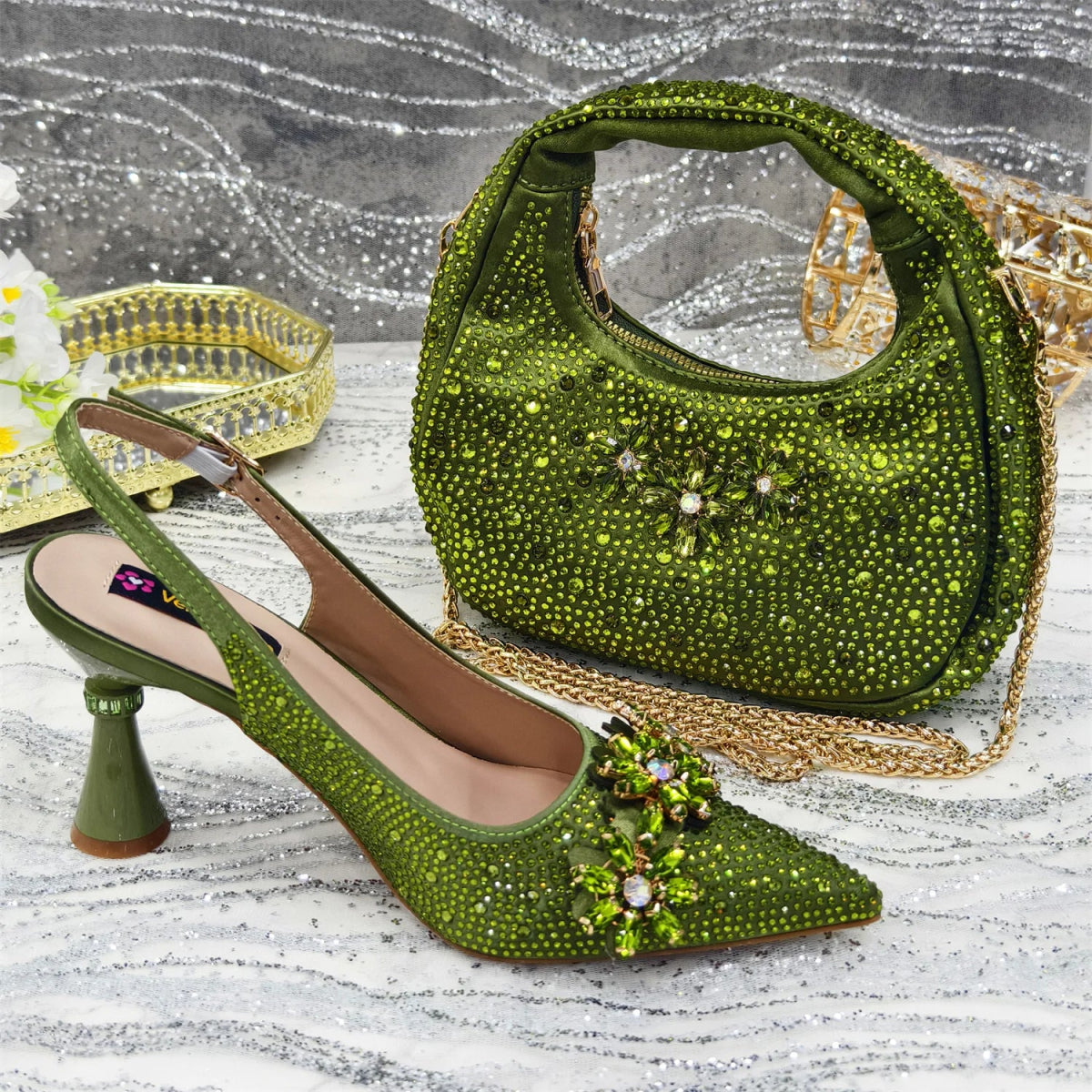 Rhinestone High Heels & Bag Set – Elegant Party Look