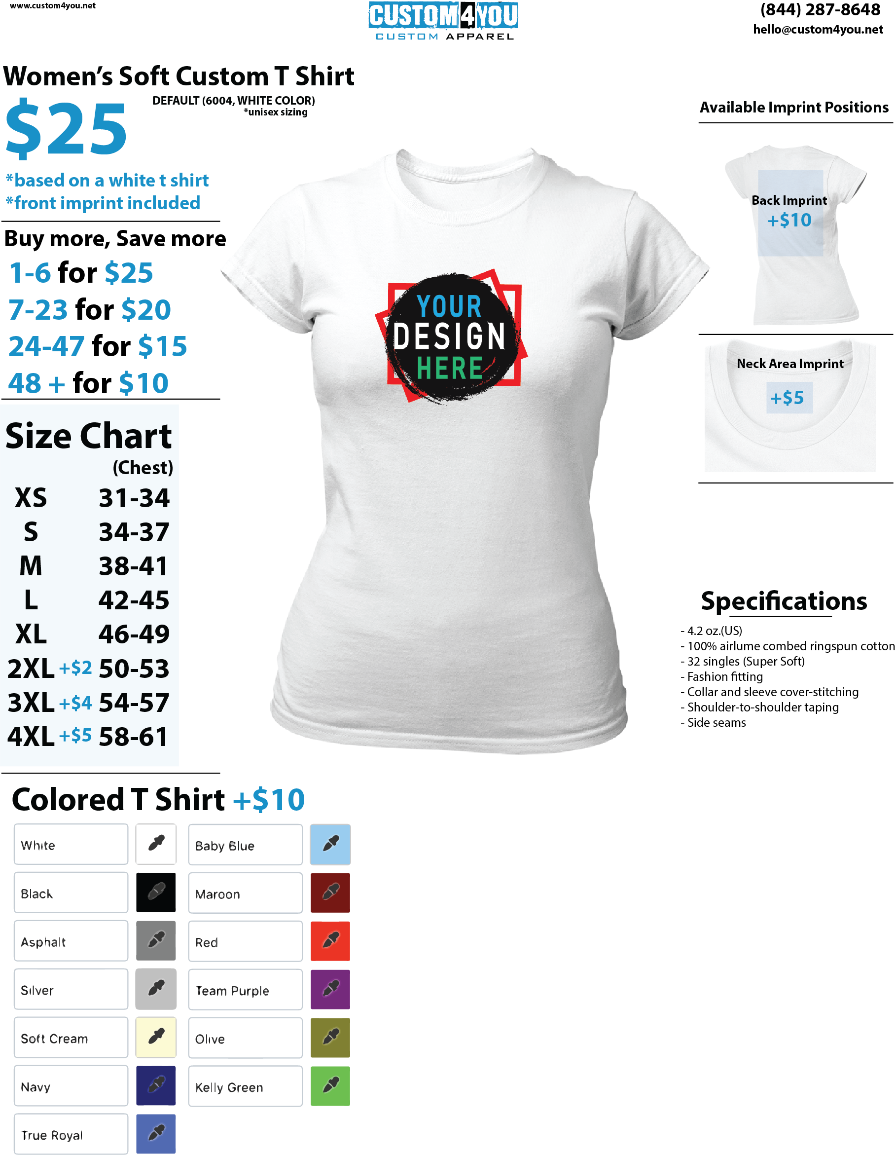 Women's Custom Soft Fit T Shirt Information